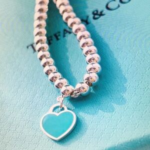Tiffany & Co Silver Heart Tag Bead Bracelet